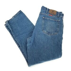 Wrangler Mens Classic Straight Jeans Blue 5 Pocket Medium Wash 100% Cotton 38x30